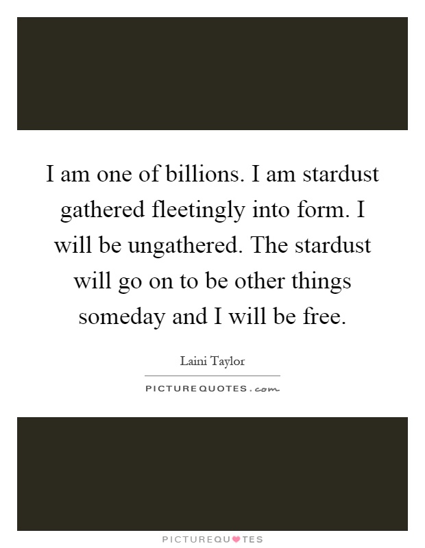 I am one of billions. I am stardust gathered fleetingly into form. I will be ungathered. The stardust will go on to be other things someday and I will be free Picture Quote #1