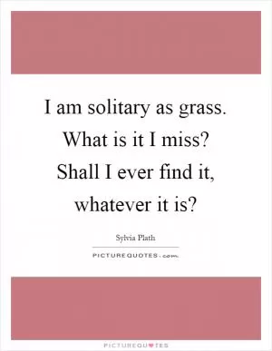 I am solitary as grass. What is it I miss? Shall I ever find it, whatever it is? Picture Quote #1