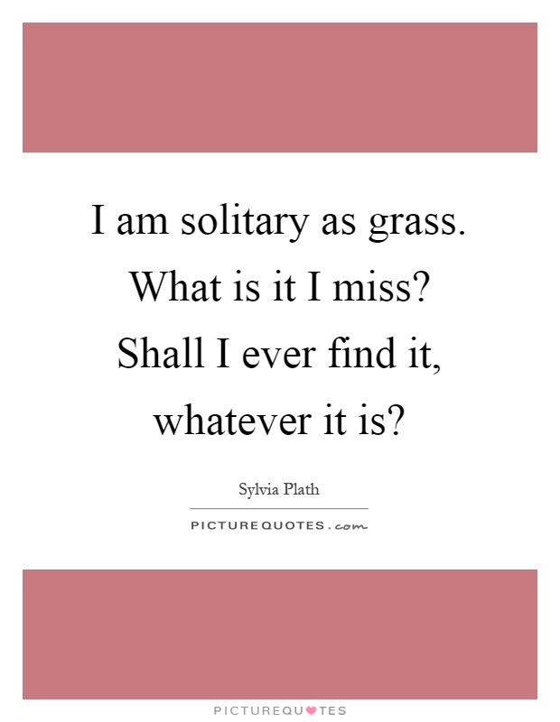 I am solitary as grass. What is it I miss? Shall I ever find it, whatever it is? Picture Quote #1
