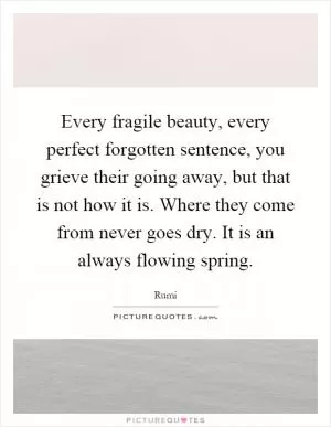 Every fragile beauty, every perfect forgotten sentence, you grieve their going away, but that is not how it is. Where they come from never goes dry. It is an always flowing spring Picture Quote #1