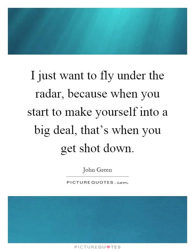 I just want to fly under the radar, because when you start to make yourself into a big deal, that's when you get shot down Picture Quote #1