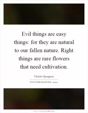 Evil things are easy things: for they are natural to our fallen nature. Right things are rare flowers that need cultivation Picture Quote #1