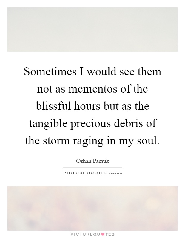 Sometimes I would see them not as mementos of the blissful hours but as the tangible precious debris of the storm raging in my soul Picture Quote #1