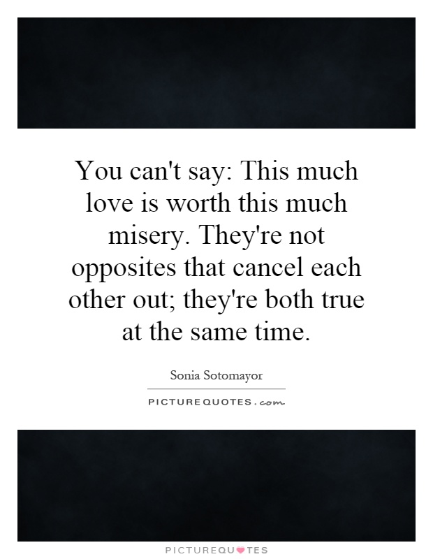 You can't say: This much love is worth this much misery. They're not opposites that cancel each other out; they're both true at the same time Picture Quote #1