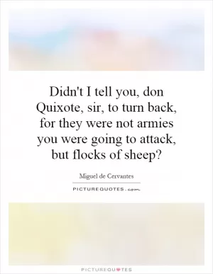 Didn't I tell you, don Quixote, sir, to turn back, for they were not armies you were going to attack, but flocks of sheep? Picture Quote #1