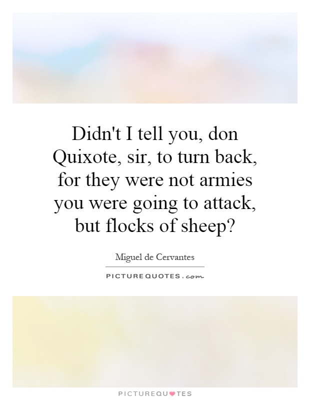 Didn't I tell you, don Quixote, sir, to turn back, for they were not armies you were going to attack, but flocks of sheep? Picture Quote #1