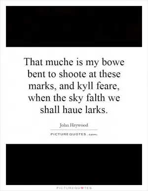 That muche is my bowe bent to shoote at these marks, and kyll feare, when the sky falth we shall haue larks Picture Quote #1