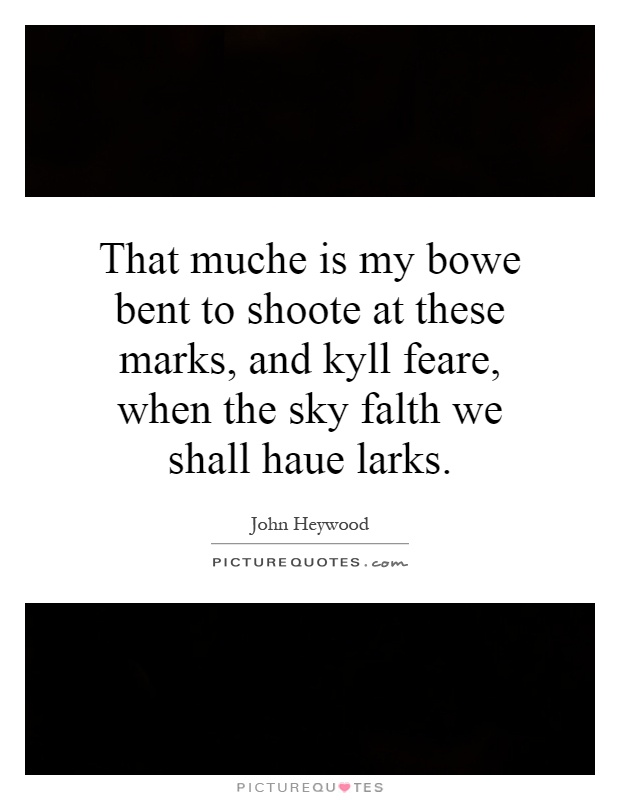 That muche is my bowe bent to shoote at these marks, and kyll feare, when the sky falth we shall haue larks Picture Quote #1