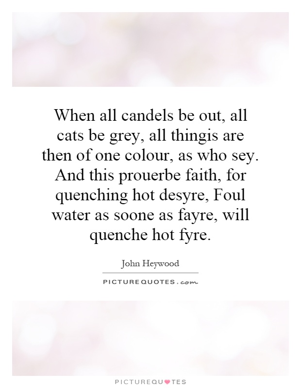 When all candels be out, all cats be grey, all thingis are then of one colour, as who sey. And this prouerbe faith, for quenching hot desyre, Foul water as soone as fayre, will quenche hot fyre Picture Quote #1