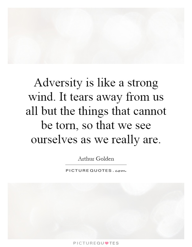 Adversity is like a strong wind. It tears away from us all but the things that cannot be torn, so that we see ourselves as we really are Picture Quote #1