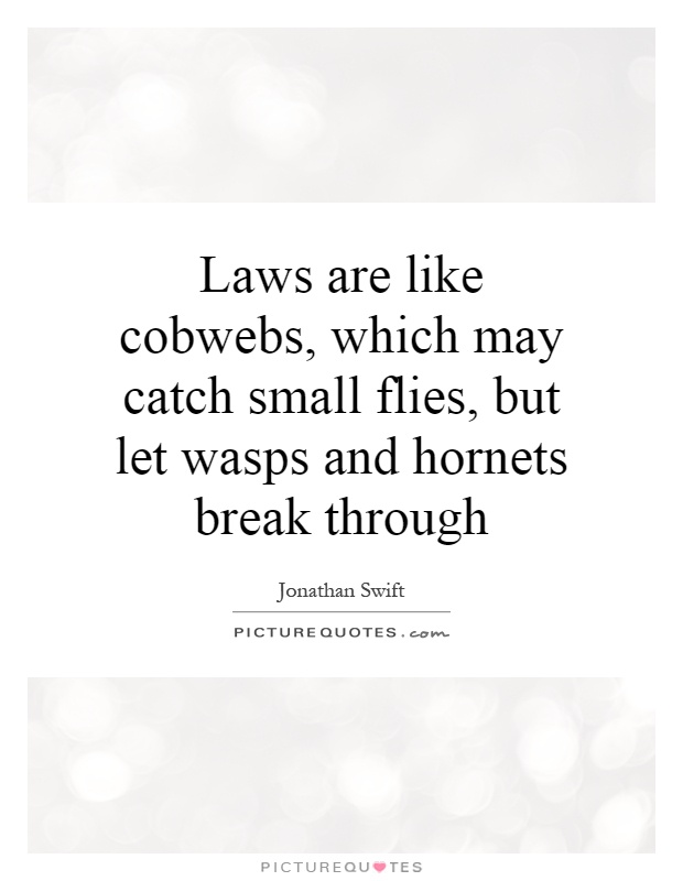 Laws are like cobwebs, which may catch small flies, but let wasps and hornets break through Picture Quote #1