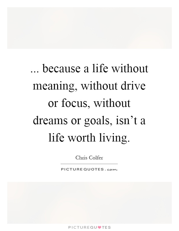 ... because a life without meaning, without drive or focus, without dreams or goals, isn't a life worth living Picture Quote #1