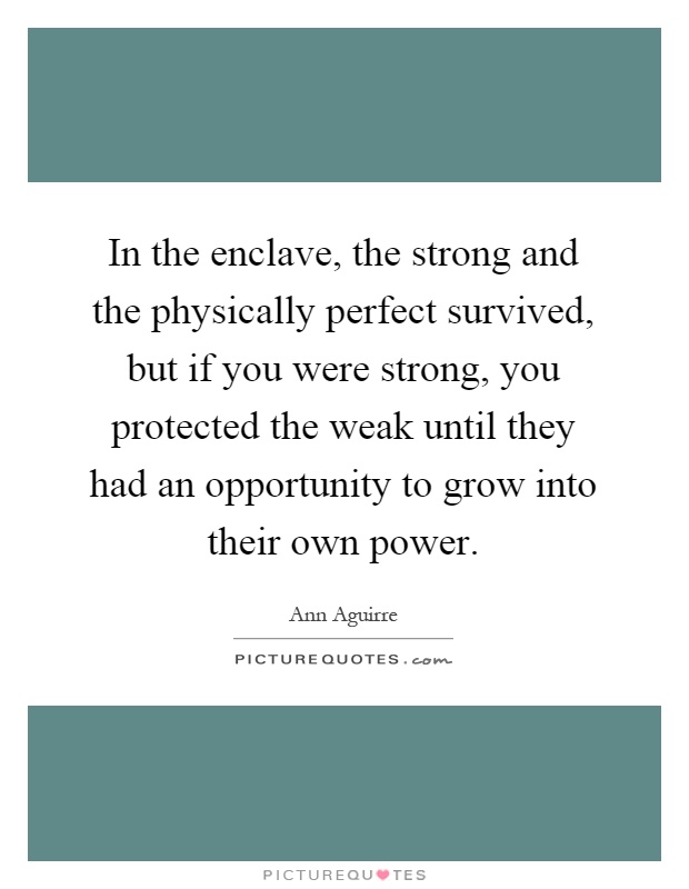 In the enclave, the strong and the physically perfect survived, but if you were strong, you protected the weak until they had an opportunity to grow into their own power Picture Quote #1