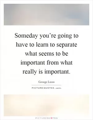 Someday you’re going to have to learn to separate what seems to be important from what really is important Picture Quote #1