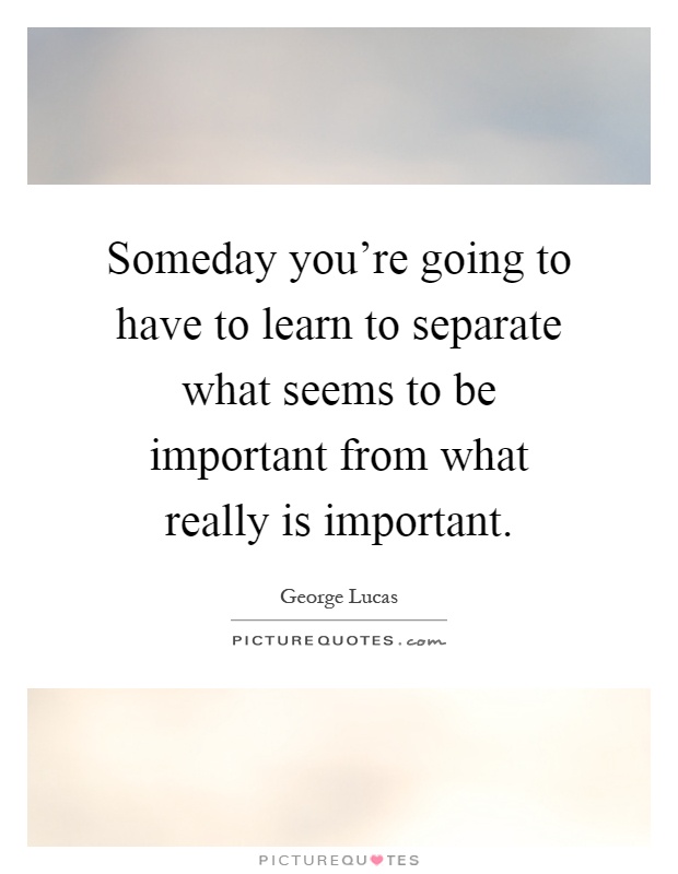 Someday you're going to have to learn to separate what seems to be important from what really is important Picture Quote #1