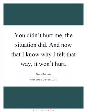 You didn’t hurt me, the situation did. And now that I know why I felt that way, it won’t hurt Picture Quote #1