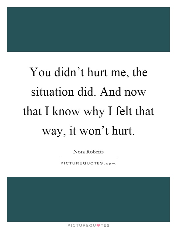You didn't hurt me, the situation did. And now that I know why I felt that way, it won't hurt Picture Quote #1