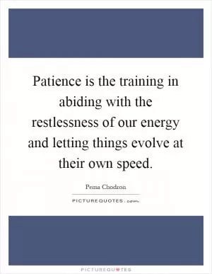 Patience is the training in abiding with the restlessness of our energy and letting things evolve at their own speed Picture Quote #1