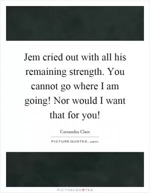 Jem cried out with all his remaining strength. You cannot go where I am going! Nor would I want that for you! Picture Quote #1
