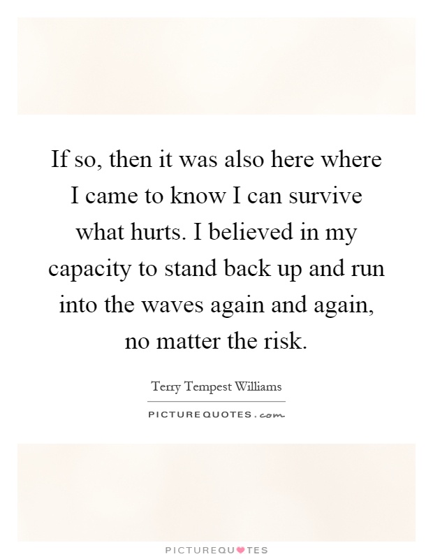 If so, then it was also here where I came to know I can survive what hurts. I believed in my capacity to stand back up and run into the waves again and again, no matter the risk Picture Quote #1