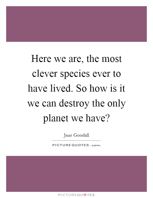 Here we are, the most clever species ever to have lived. So how is it we can destroy the only planet we have? Picture Quote #1