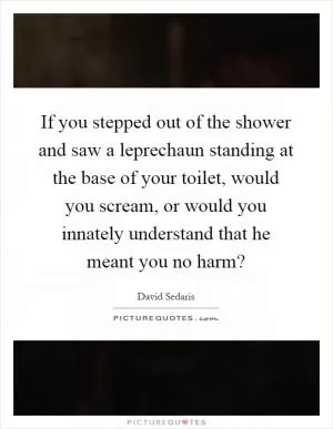 If you stepped out of the shower and saw a leprechaun standing at the base of your toilet, would you scream, or would you innately understand that he meant you no harm? Picture Quote #1