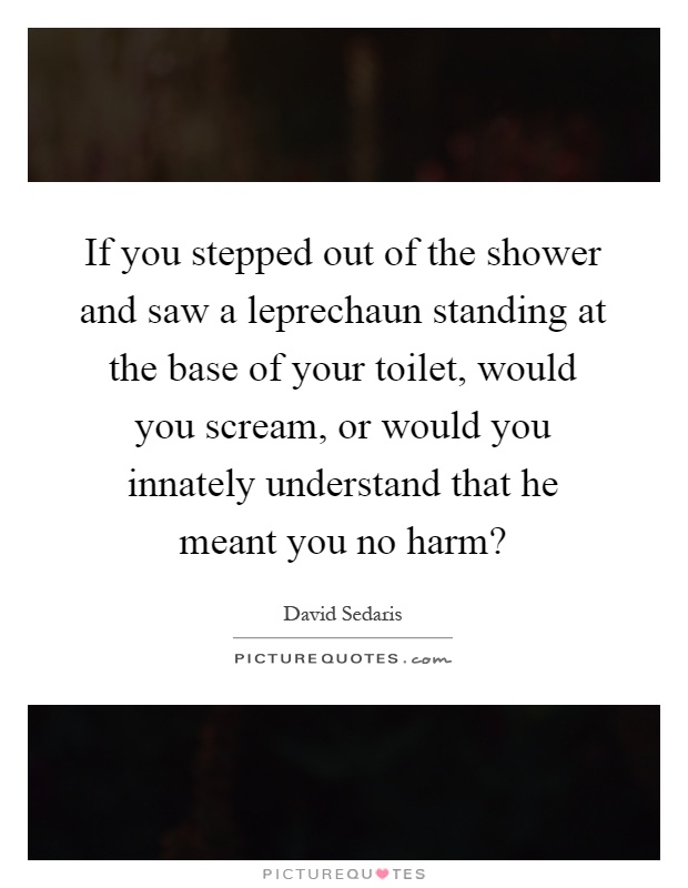 If you stepped out of the shower and saw a leprechaun standing at the base of your toilet, would you scream, or would you innately understand that he meant you no harm? Picture Quote #1