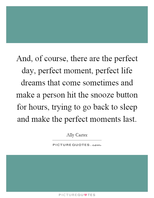 And, of course, there are the perfect day, perfect moment, perfect life dreams that come sometimes and make a person hit the snooze button for hours, trying to go back to sleep and make the perfect moments last Picture Quote #1
