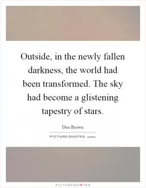 Outside, in the newly fallen darkness, the world had been transformed. The sky had become a glistening tapestry of stars Picture Quote #1