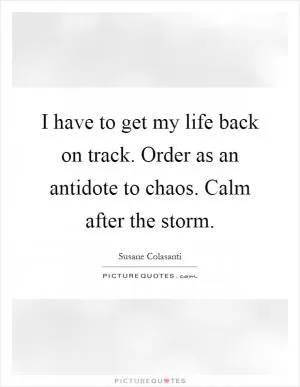 I have to get my life back on track. Order as an antidote to chaos. Calm after the storm Picture Quote #1