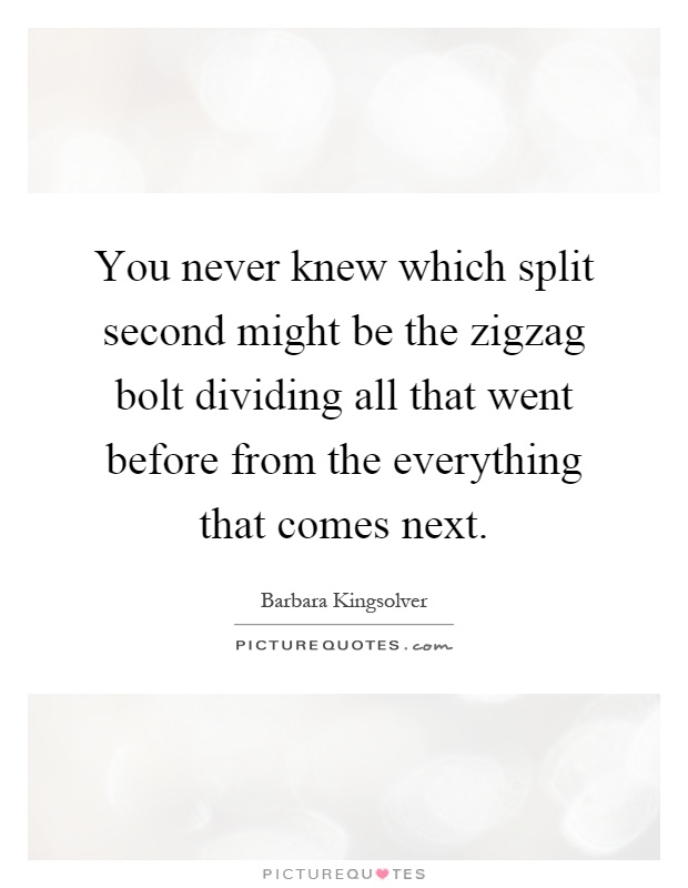 You never knew which split second might be the zigzag bolt dividing all that went before from the everything that comes next Picture Quote #1