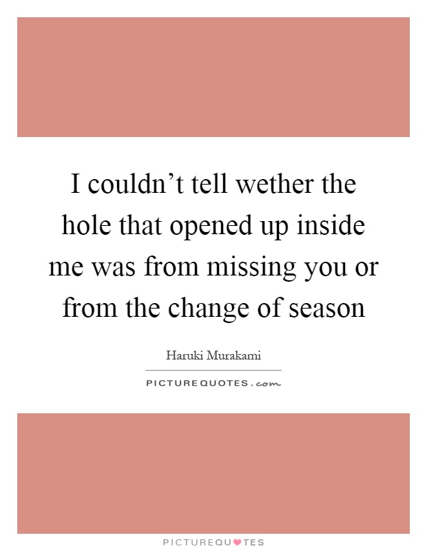 I couldn't tell wether the hole that opened up inside me was from missing you or from the change of season Picture Quote #1