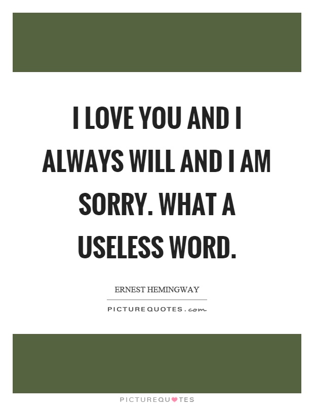 I love you and I always will and I am sorry. What a useless word Picture Quote #1