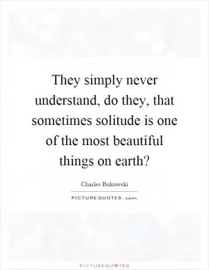 They simply never understand, do they, that sometimes solitude is one of the most beautiful things on earth? Picture Quote #1