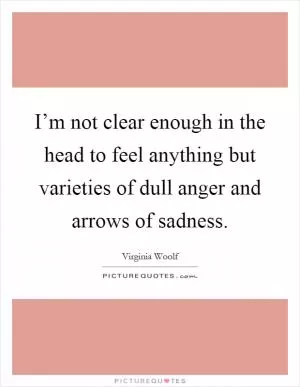 I’m not clear enough in the head to feel anything but varieties of dull anger and arrows of sadness Picture Quote #1
