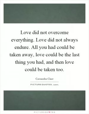 Love did not overcome everything. Love did not always endure. All you had could be taken away, love could be the last thing you had, and then love could be taken too Picture Quote #1