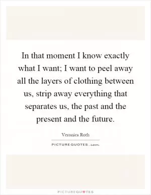 In that moment I know exactly what I want; I want to peel away all the layers of clothing between us, strip away everything that separates us, the past and the present and the future Picture Quote #1