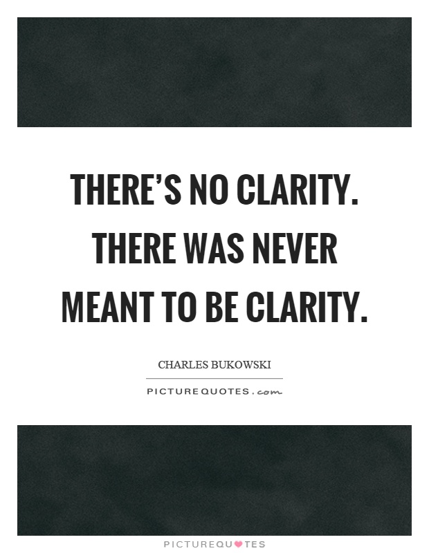 There's no clarity. there was never meant to be clarity Picture Quote #1