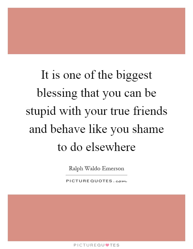 It is one of the biggest blessing that you can be stupid with your true friends and behave like you shame to do elsewhere Picture Quote #1