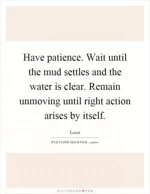 Have patience. Wait until the mud settles and the water is clear. Remain unmoving until right action arises by itself Picture Quote #1
