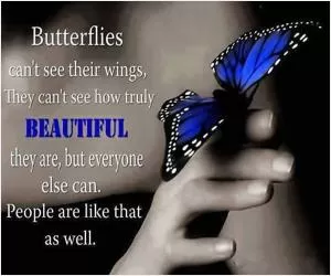  Butterflies can’t see their wings. They can’t see how truly beautiful they are, but everyone else can. People are like that as well Picture Quote #2