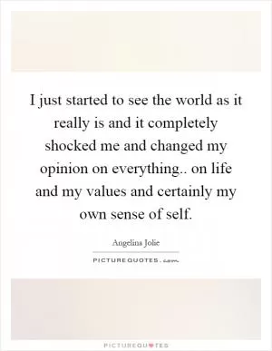 I just started to see the world as it really is and it completely shocked me and changed my opinion on everything.. on life and my values and certainly my own sense of self Picture Quote #1