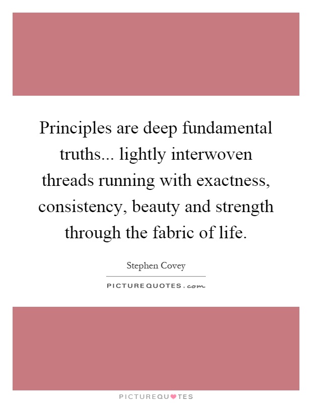 Principles are deep fundamental truths... lightly interwoven threads running with exactness, consistency, beauty and strength through the fabric of life Picture Quote #1