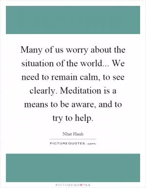 Many of us worry about the situation of the world... We need to remain calm, to see clearly. Meditation is a means to be aware, and to try to help Picture Quote #1