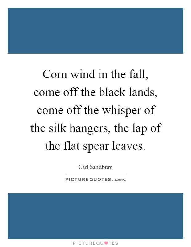 Corn wind in the fall, come off the black lands, come off the whisper of the silk hangers, the lap of the flat spear leaves Picture Quote #1