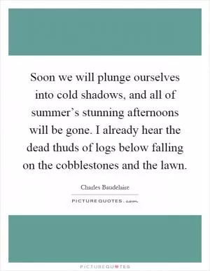 Soon we will plunge ourselves into cold shadows, and all of summer’s stunning afternoons will be gone. I already hear the dead thuds of logs below falling on the cobblestones and the lawn Picture Quote #1