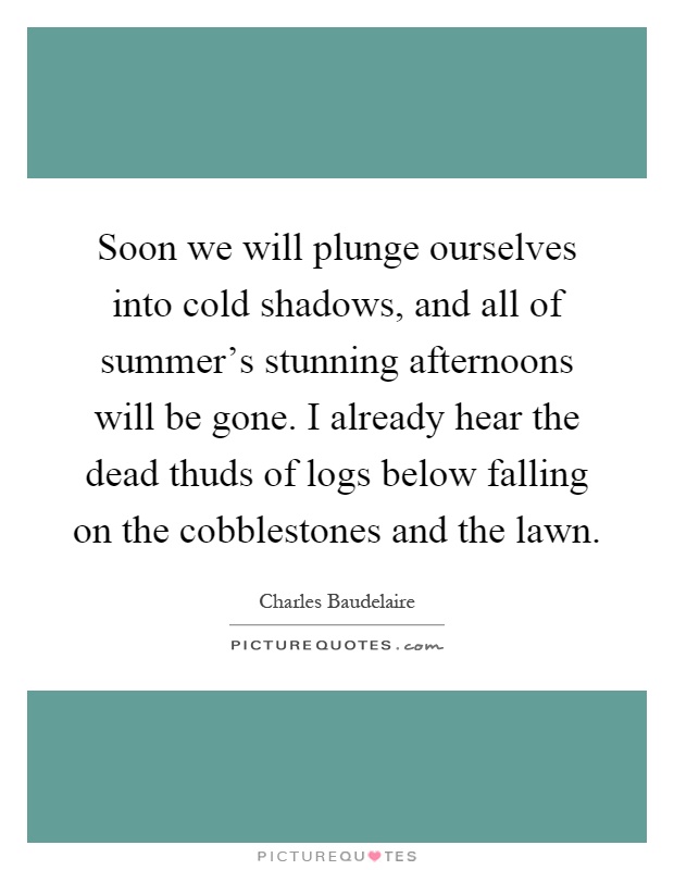 Soon we will plunge ourselves into cold shadows, and all of summer's stunning afternoons will be gone. I already hear the dead thuds of logs below falling on the cobblestones and the lawn Picture Quote #1
