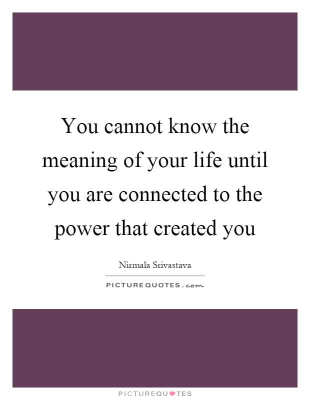 You cannot know the meaning of your life until you are connected to the power that created you Picture Quote #1