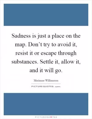 Sadness is just a place on the map. Don’t try to avoid it, resist it or escape through substances. Settle it, allow it, and it will go Picture Quote #1