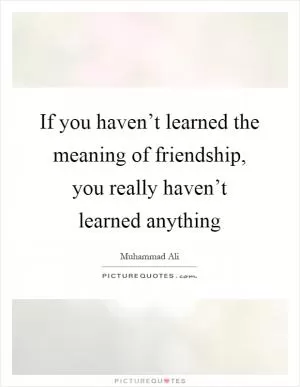 If you haven’t learned the meaning of friendship, you really haven’t learned anything Picture Quote #1